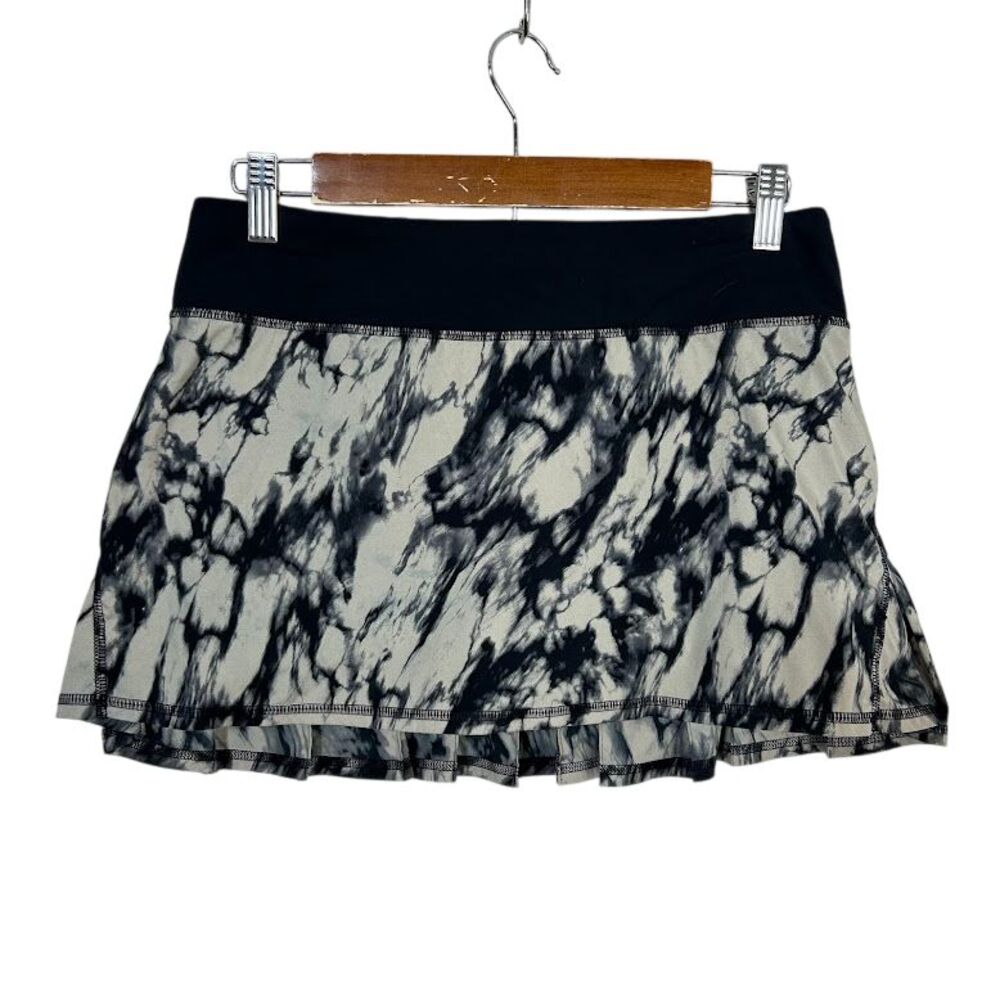 Lululemon Pace Setter Running Skirt 6 Black Marble Pleated Skort Pull On